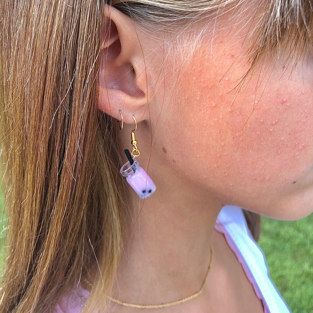 Handmade Boba Tea Earrings ** pink💕